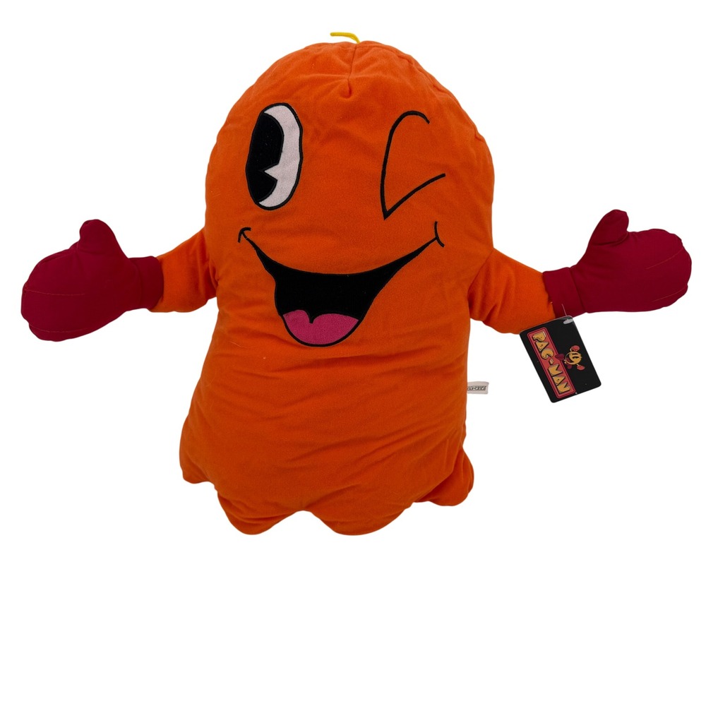 Namco Pac-Man Clyde Orange Ghost Plush Large 18" Winking Rare Toy Factory NWT